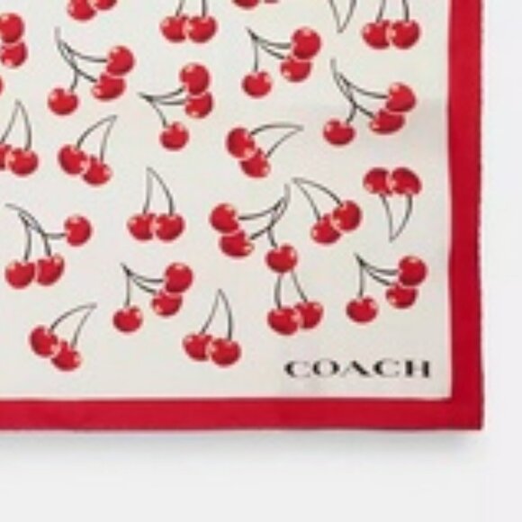 Coach 100% Silk Cherry Swirl Print Square Scarf in Chalk/Red NWT - Picture 3 of 3